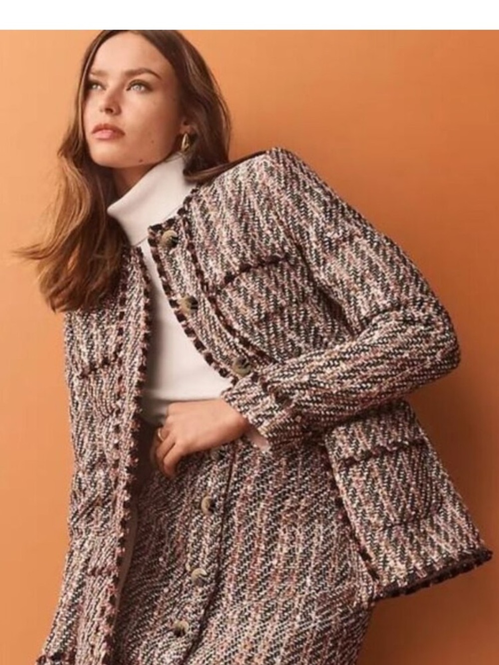 Ann Taylor brown tweed collarless jacket sz 10